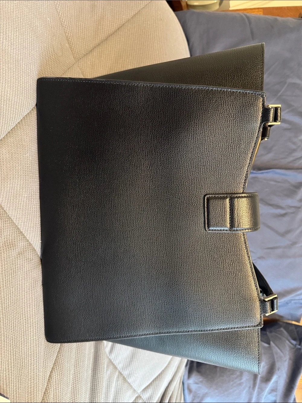 Kate Spade Black Structured Leather Work Bag with Gold Hardware